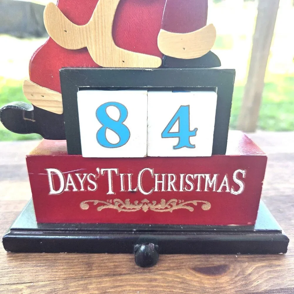 Wooden Santa Days Til Christmas Countdown Block Calendar Holiday Decor 8.5